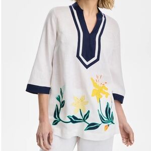 NWT Charter Club Women's Embroidered 3/4-Sleeve 100% Linen Tunic Top Size US XL